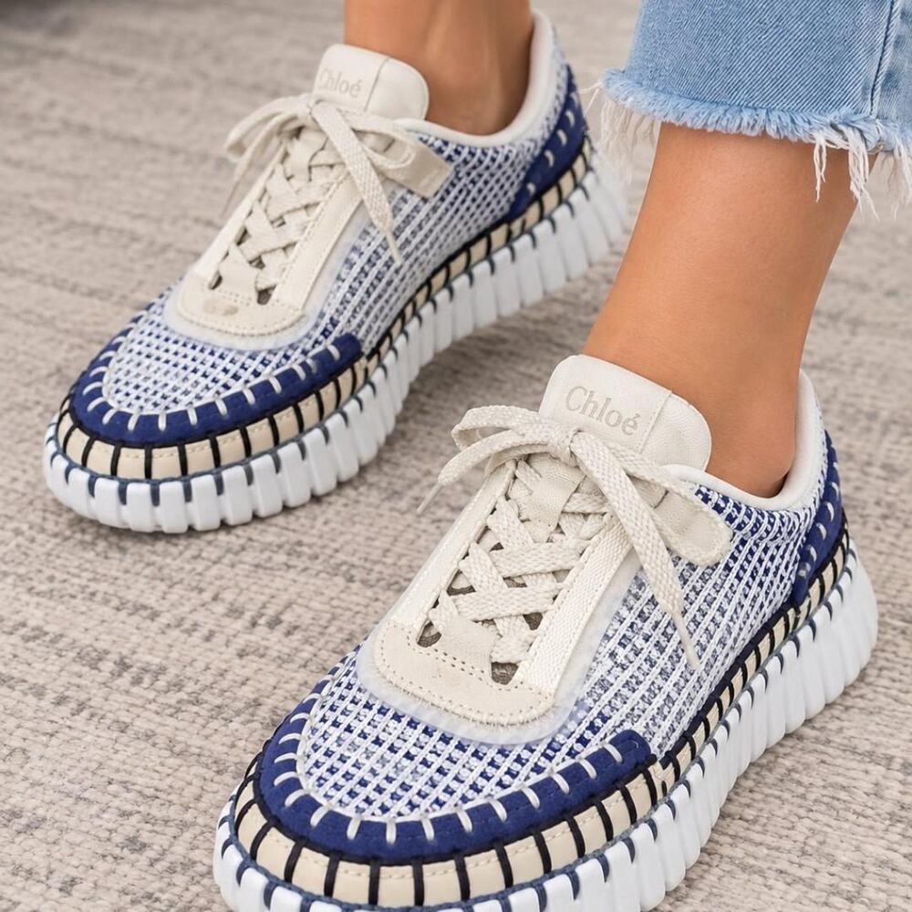 Chloé White & Blue Chunky Knit Sneakers Size 6
